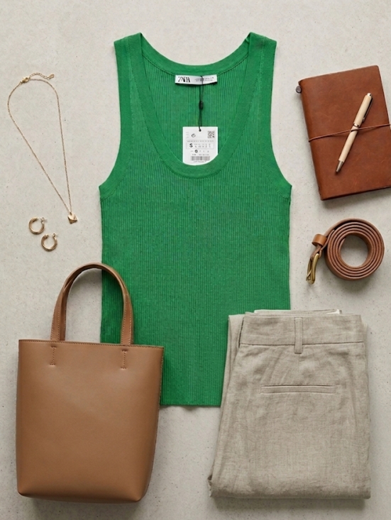 Zara Tops - 💚NWT Zara Green Ribbed Basic Tank Top, Size S